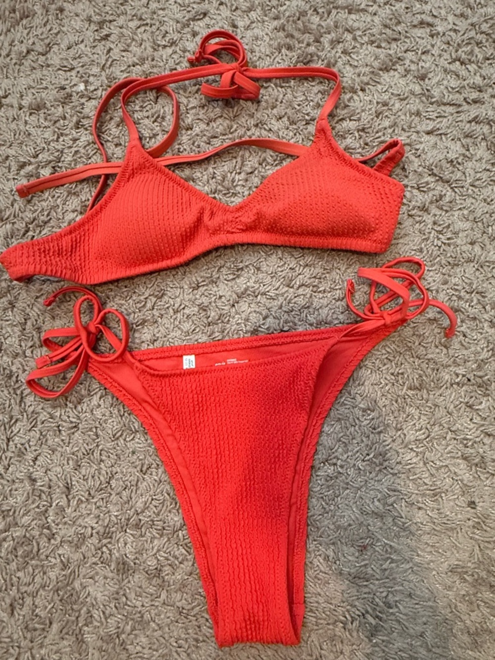 aerie Red Textured Tie-Side Bikini Set